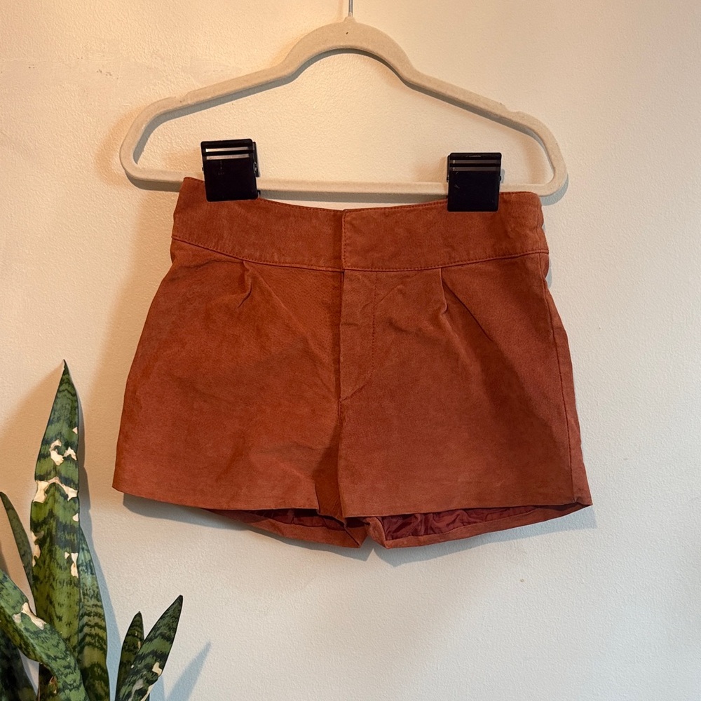 Women's Rust Teracotta Suede Leather Shorts